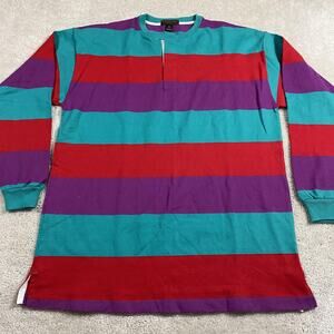 Vintage Cross Creek Shirt Mens XL Multicolor Henley Rugby Striped Made USA 90s